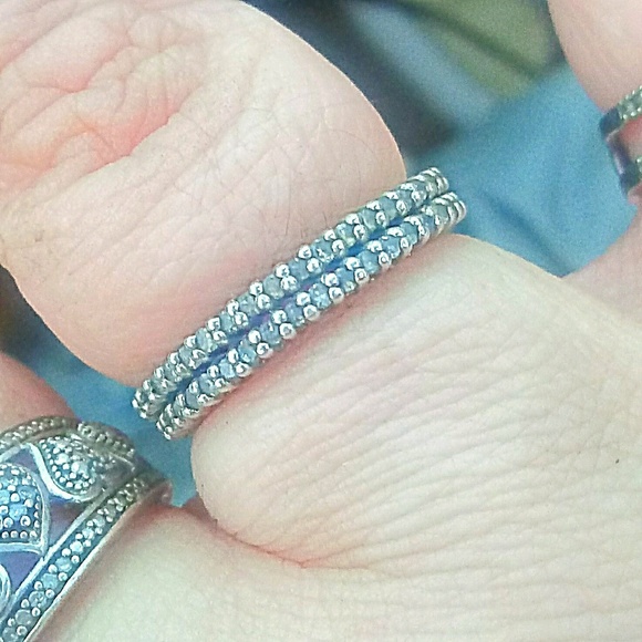 2 Sterling Silver Diamond Stackable/Wedding Bands - Picture 1 of 3